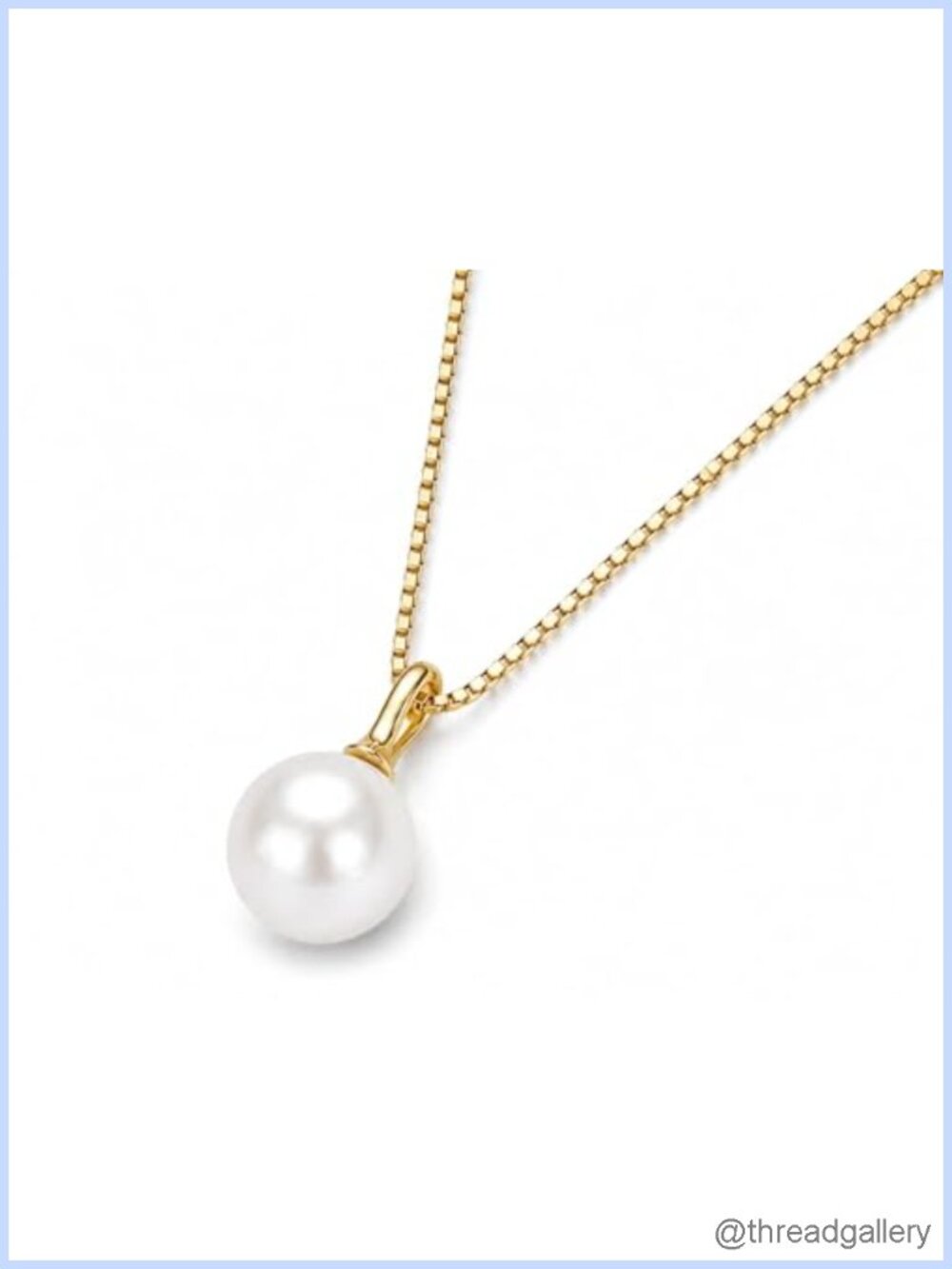 18k Gold Box Chain Pearl Pendant Necklace High Polish Elegant Timeless Gift